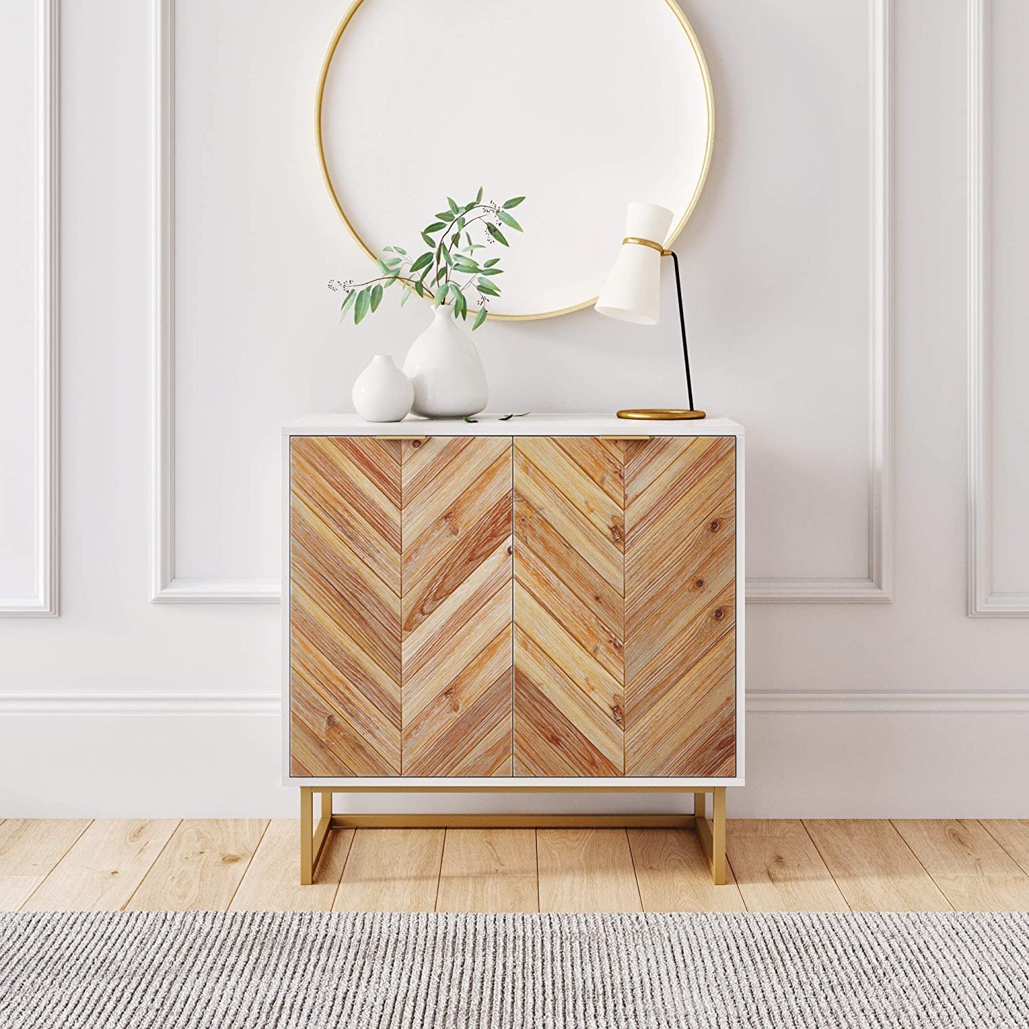 Nathan James Enloe Modern Storage Cabinet, Freestanding Decorative Cabinet, Rustic Fir Finish Powder Coated Metal Base for Hallway, Entrance or Living Room